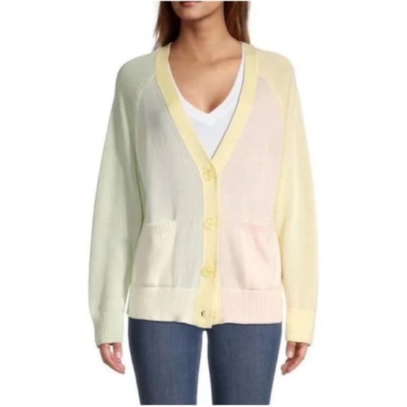 525 AMERICA Contrast Cardigan Butter Multi - Picture 3 of 14